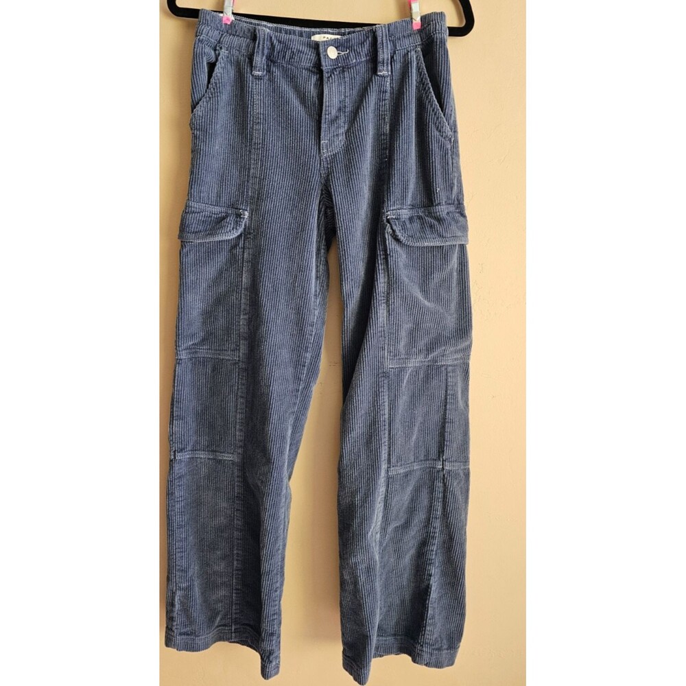 Pacsun Elastic Waist Cargo Wide Wale Corduroy Pants Women small Blue Cozy Cords